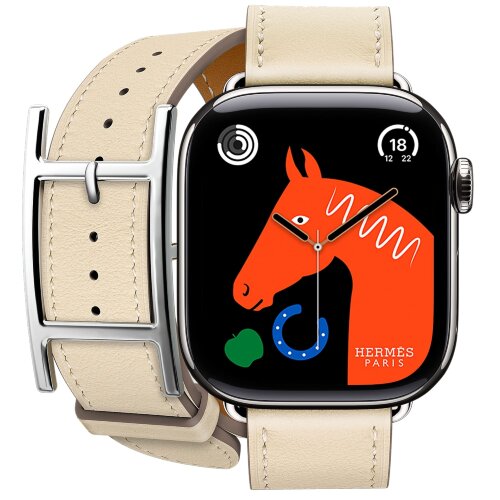 Apple Watch Hermes Series 10 42mm, двойной кожаный ремешок с пряжкой бежевого цвета