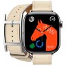 Apple Watch Hermes Series 10 42mm, двойной кожаный ремешок с пряжкой бежевого цвета