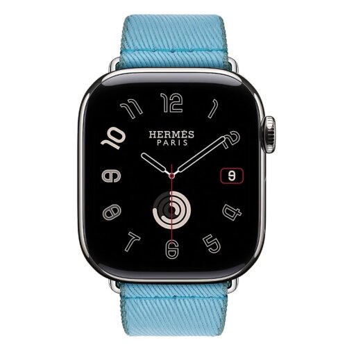 Apple Watch Hermes Series 11 42mm, ремешок из плетеного нейлона голубого цвета