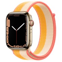 Apple Watch Series 7 45 мм, сталь золотистая, спортивный браслет «Спелый маис/белый»