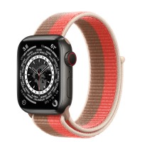 Apple Watch Series 7 41 мм, Титан чёрного цвета, спортивный браслет «Розовый помело/миндальный»