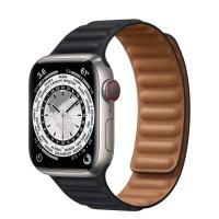 Apple Watch Series 7 41 мм Титановые, черный кожаный ремешок