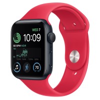 Apple Watch SE (2022) 44mm, Midnight Aluminum Case with Sport Band - Red