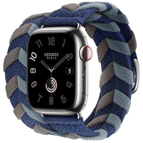 Apple Watch Hermes Series 10 42mm, двойной ремешок из трикотажa синий
