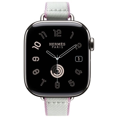 Apple Watch Hermes Series 10 42mm, тонкий ремешок из плетенного нейлона серый