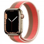 Apple Watch Series 7 45 мм, сталь золотистая, спортивный браслет «Розовый помело/миндальный»