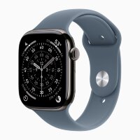 Apple Watch Series 11 42mm, Slate Titanium Case with Sport Band - Anchor Blue