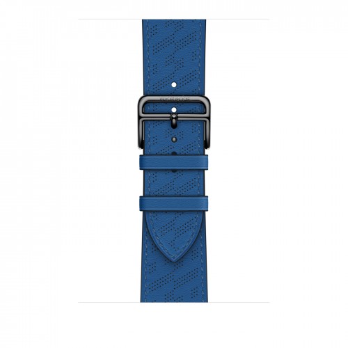 Apple Watch Series 8 Hermes 45mm, черный корпус, классический ремешок с диагональной микроперфорацией синего цвета