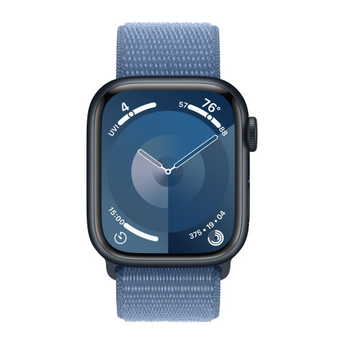 Apple Watch Series 9 45mm, Midnight Aluminum Case with Sport Loop - Winter Blue