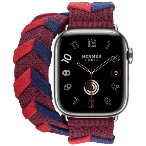 Apple Watch Hermes Series 10 42mm, двойной ремешок из трикотажа красный