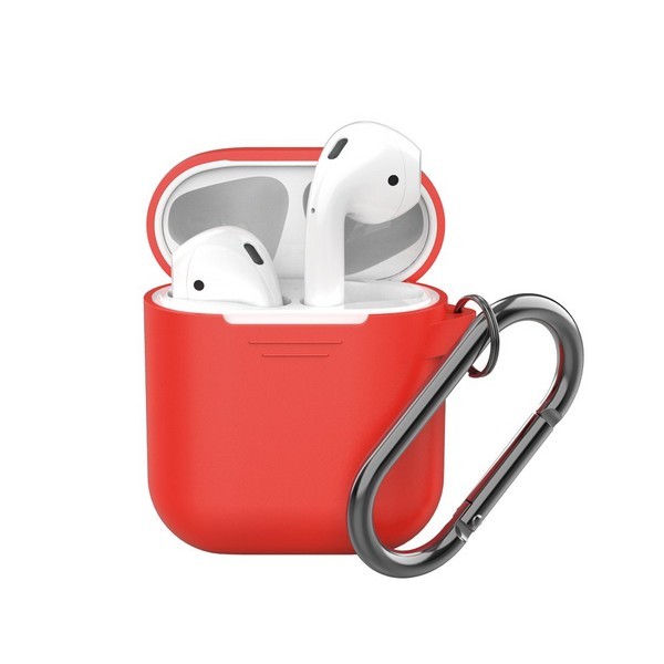 Чехол силиконовый для AirPods красный с карабином