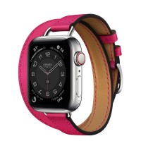 Apple Watch Series 6 Hermes 40 мм, двойной, длинный, кожаный ремешок розового цвета