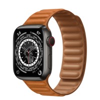 Apple Watch Series 7 41 мм чёрный Титан, кожаный ремешок "Золотистая охра"