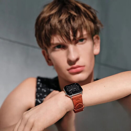 Apple Watch Hermes Series 12 46mm, спортивный ремешок Kilim медно-коричневый