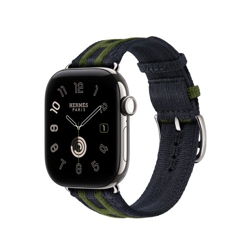 Ремешок Hermès для Apple Watch 46mm Rocabar Club — темно-синий / зеленый (Bleu Nuit/Vert)