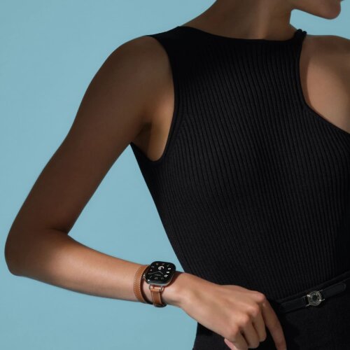 Apple Watch Hermes Series 10 42mm, двойной тонкий кожаный ремешок коричневого цвета