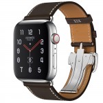 Apple Watch Hermes Series 5, 44mm Stainless Steel Case with Ebene Barenia Leather Single Tour Deployment Buckle