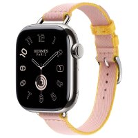 Apple Watch Hermes Series 10 42mm, тонкий ремешок из плетенного нейлона розовый