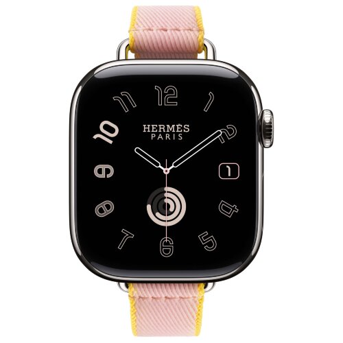 Apple Watch Hermes Series 10 42mm, тонкий ремешок из плетенного нейлона розовый