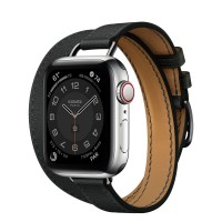 Apple Watch Series 6 Hermes 40 мм, двойной, длинный, кожаный ремешок черного цвета