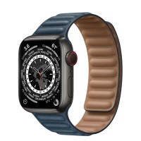 Apple Watch Series 7 41 мм чёрный Титан, кожаный ремешок «Балтийский синий»