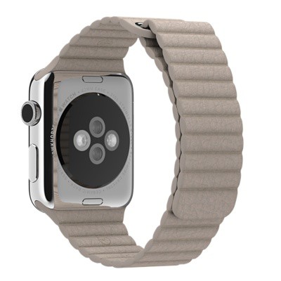 Кожаный магнитный ремешок для Apple Watch 42mm бежевый Large