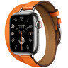 Apple Watch Hermes Series 10 42mm, двойной тонкий кожаный ремешок оранжевого цвета