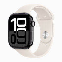 Apple Watch Series 10 46mm, Jet Black Aluminum Case with Sport Band - Starlight