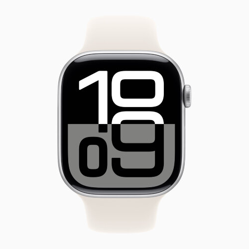 Apple Watch Series 10 46mm, Jet Black Aluminum Case with Sport Band - Starlight