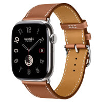Apple Watch Hermes Series 10 46mm, классический кожаный ремешок коричневого цвета