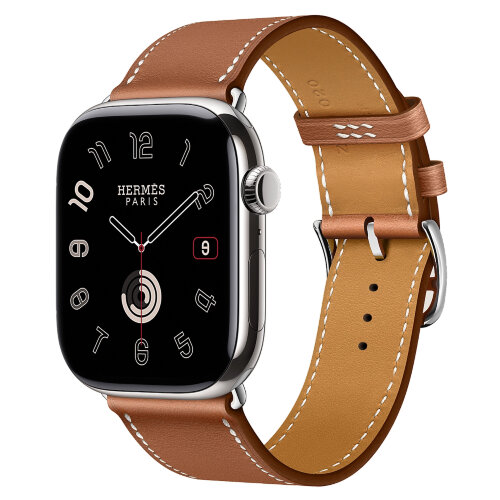 Apple Watch Hermes Series 10 46mm, классический кожаный ремешок коричневого цвета