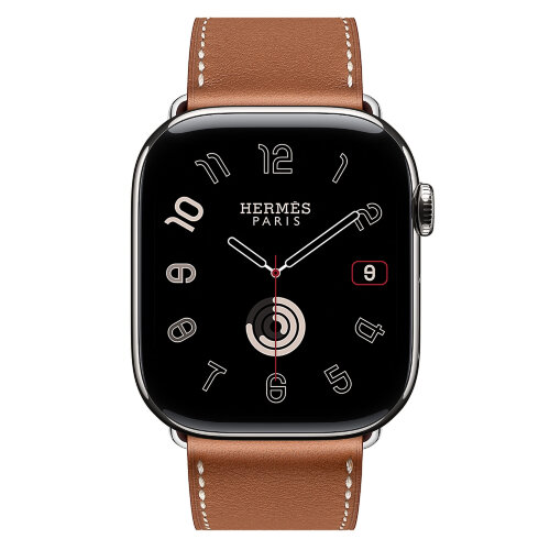 Apple Watch Hermes Series 10 46mm, классический кожаный ремешок коричневого цвета