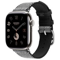 Apple Watch Hermes Series 10 42mm, клетчатый ремешок из плетеного нейлона черный с белым