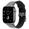 Apple Watch Hermes Series 10 42mm, клетчатый ремешок из плетеного нейлона черный с белым