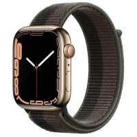 Apple Watch Series 7 45 мм, сталь золотистая, спортивный браслет «Сумрачный торнадо/серый»