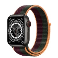 Apple Watch Series 7 41 мм, Титан чёрного цвета, спортивный браслет «Тёмная вишня/зелёный лес»