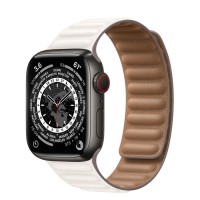Apple Watch Series 7 41 мм Чёрный титан, кожаный ремешок «Белый мел»