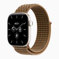 Apple Watch Series 12 46mm, Pearl White Ceramic Case with Sport Loop - Light Umber Plaid