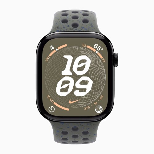 Apple Watch Series 10 46mm, Jet Black Aluminum Case with Nike Sport Band - Cargo Khaki