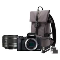 Canon EOS M50 Mark II Mirrorless Camera, Black + EF-M 15-45mm IS STM Lens + Backpack + SD Card + Spare Battery