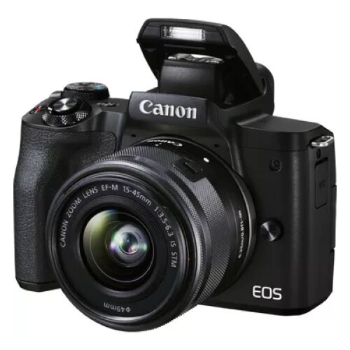 Canon EOS M50 Mark II Mirrorless Camera, Black + EF-M 15-45mm IS STM Lens + Backpack + SD Card + Spare Battery