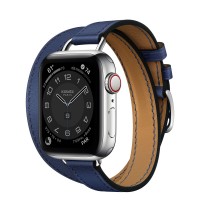 Apple Watch Series 6 Hermes 40 мм, двойной, длинный, кожаный ремешок цвета синий сапфир