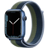 Apple Watch Series 7 45 мм, синий алюминий, спортивный браслет «Синий омут/зелёный мох»