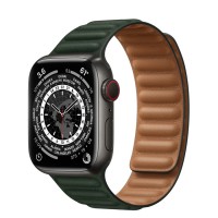 Apple Watch Series 7 41 мм Чёрный титан, кожаный ремешок «Зелёная секвойя»