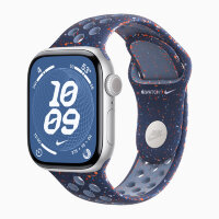 Apple Watch Series 11 42mm, Silver Aluminum Case with Nike Sport Band - Blue Ribbon