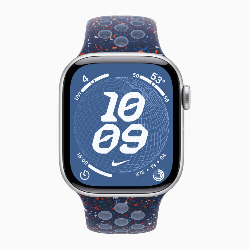 Apple Watch Series 11 42mm, Silver Aluminum Case with Nike Sport Band - Blue Ribbon