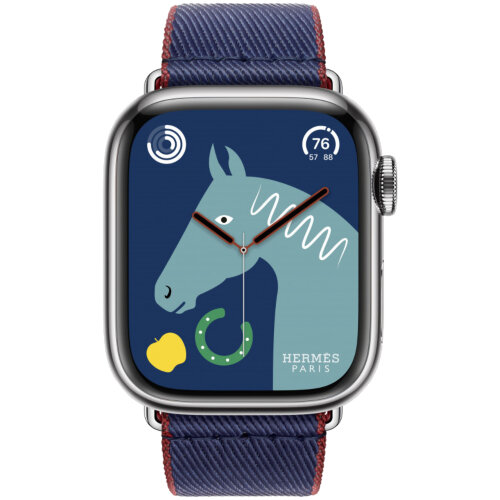 Apple Watch Hermes Series 9 41mm, ремешок из плетеного нейлона синий с красным