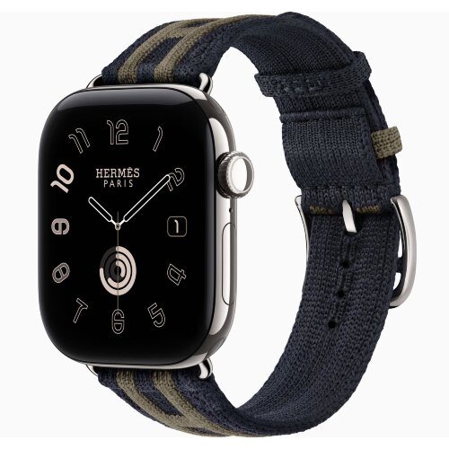 Apple Watch Hermes Series 12 42mm, трикотажный ремешок Rocabar Club сине-серый