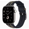 Apple Watch Hermes Series 12 42mm, трикотажный ремешок Rocabar Club сине-серый