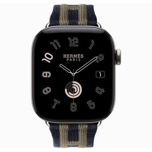 Apple Watch Hermes Series 12 42mm, трикотажный ремешок Rocabar Club сине-серый